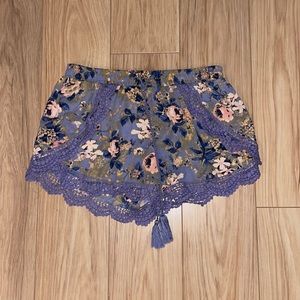 Xhilaration Muted Purple Floral Shorts with Lace Detail TBD S